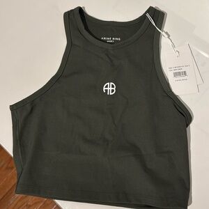 Anine Bing Olive Green Logo Crop Tank
